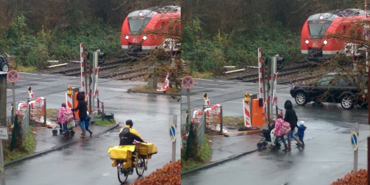 Erneut gab es eine Panne auf dem Bahnübergang an der Pferdebachstraße. Die S-Bahn hielt rechtzeitig an, der Lokführer fragte nach der Ursache. (Foto: Marc Bänsch)