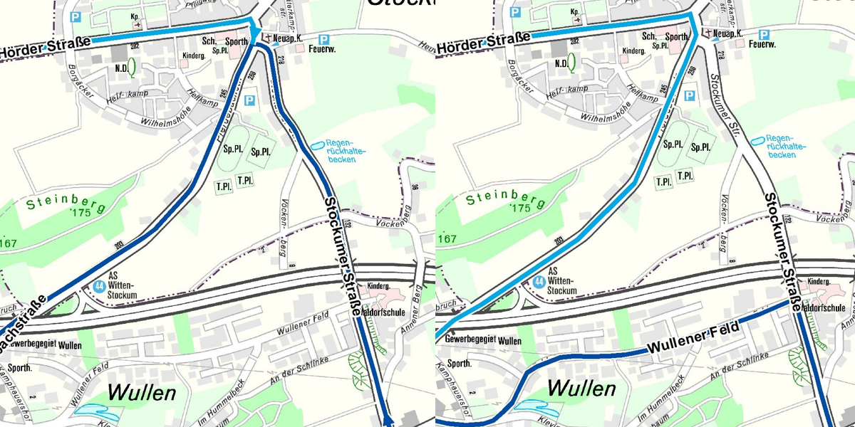 Wenn Sie noch rätseln wo ist der Unterschied zwischen den beiden von der Stadt Witten veröffentlichten Umleitungskarte, wir stellen der Unterschied heraus. (Karten: Stadt Witten)