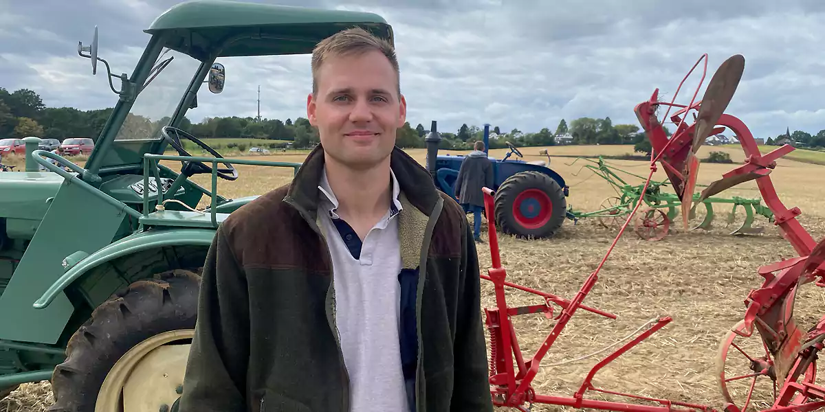 Landwirt Philipp Ruck referierte am Pflugtag über die Landwirtschaft in Ruhrgebiet. (Foto: Marek Schirmer)