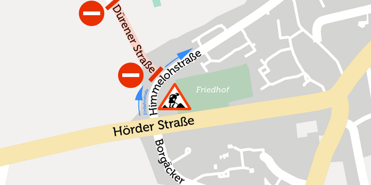 Die Himmelohstraße ist seit heute im Bereiche der Dürener Straße eine Einbahnstraße. (Grafik: Marek Schirmer)