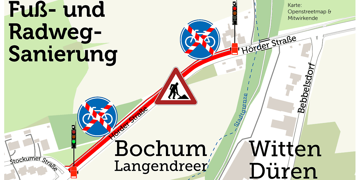 Baustelle am Fuß- und Radweg an der Hörder Straße in Langendreer