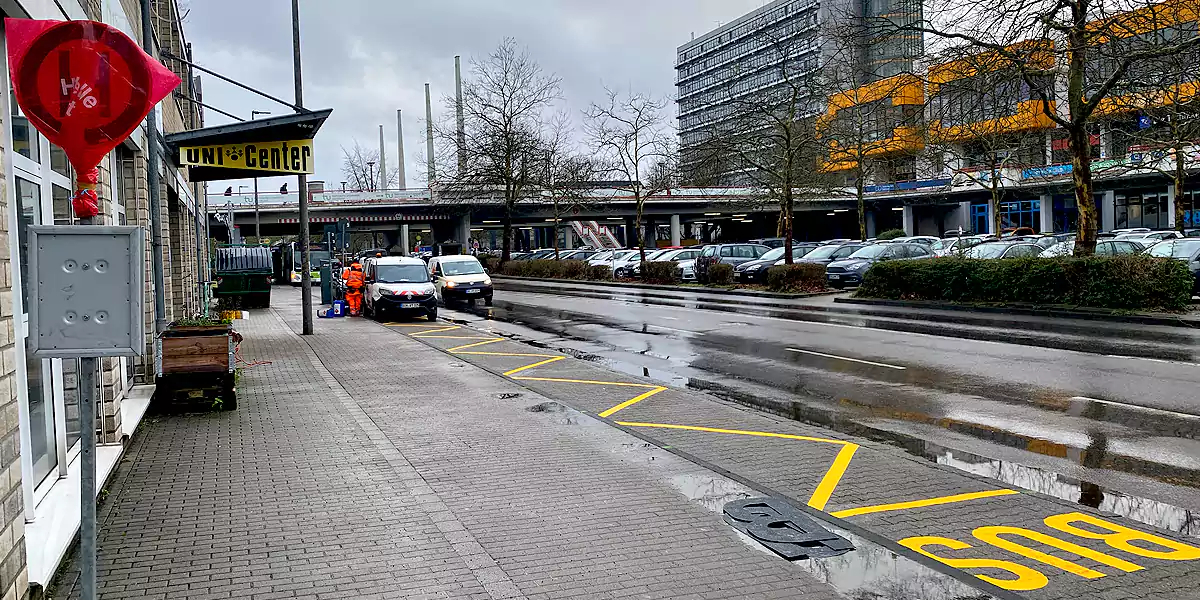 Neue Haltestelle an der TU Dortmund, hier können Busse der VER fünf Minuten Pause machen. (Foto: M. Schirmer)